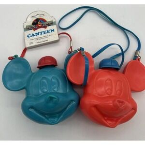 Disney -‎ Mickey & Friends Mickey Mouse Drinking Canteen Bottles -Lot Of 2~Read